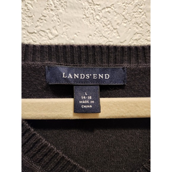 Lands' End V Neck Knit Sweater Women's L Cotton Blend Stretch Black 14-16 - Picture 3 of 5